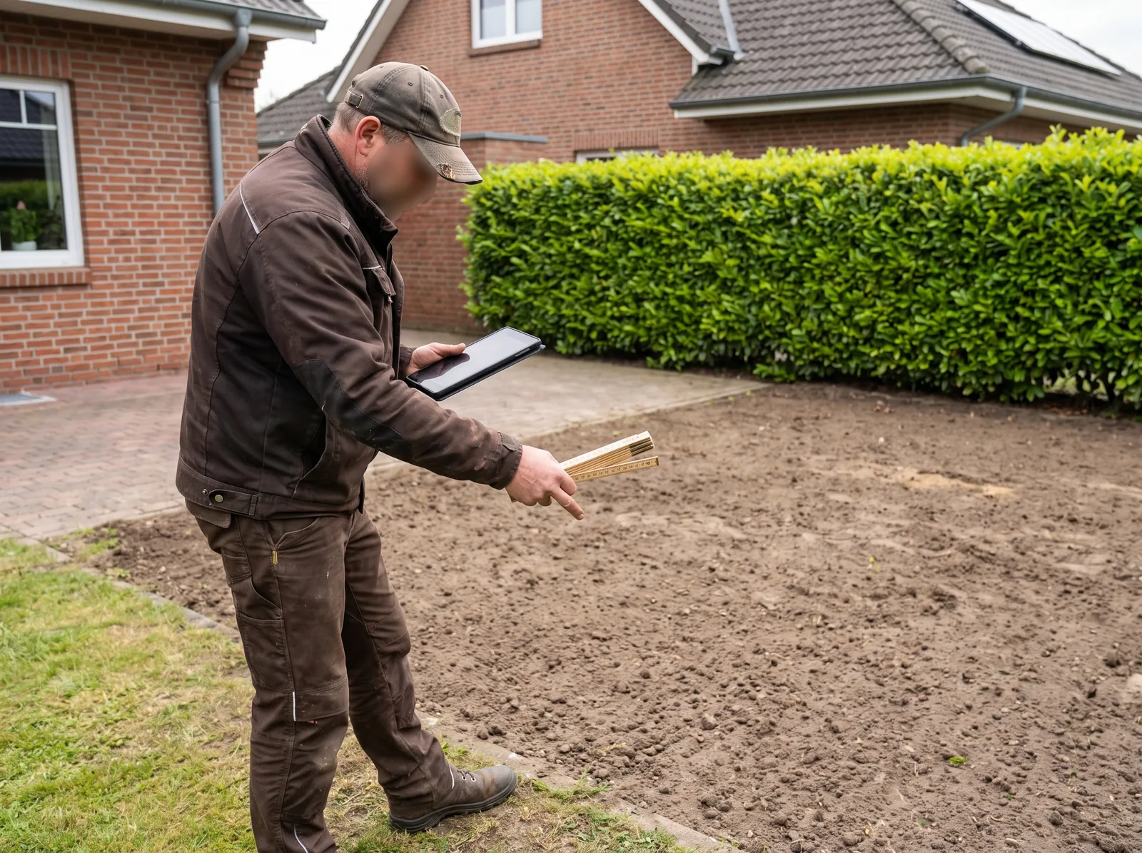 Beratung und Aufmaß im Garten vor der Materialbestellung