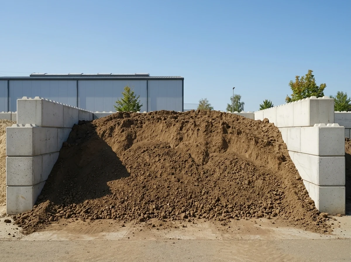 Gesiebter Boden 18 mm in der Betonbox am Lagerplatz von BBV König