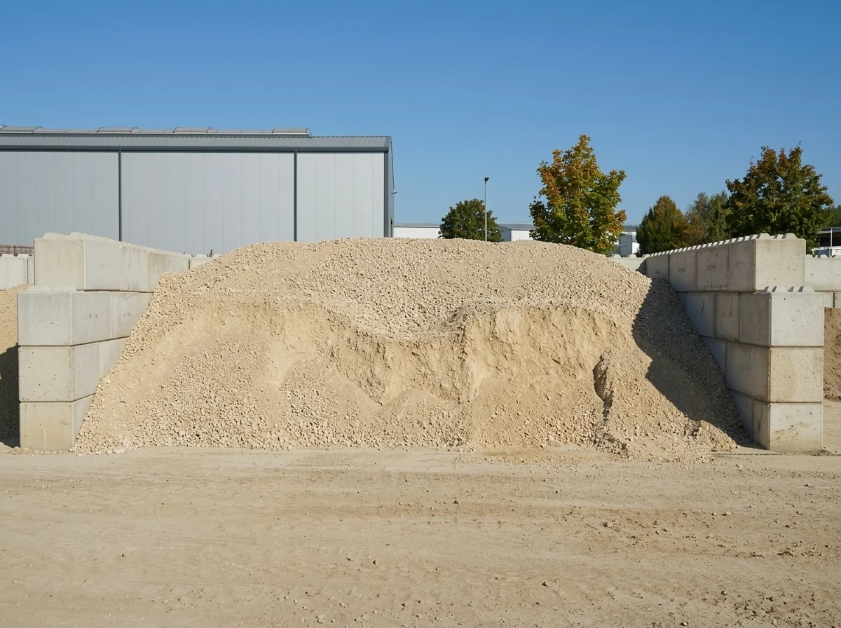 Kalkschotter 0/32 in der Betonbox am Lagerplatz von BBV König