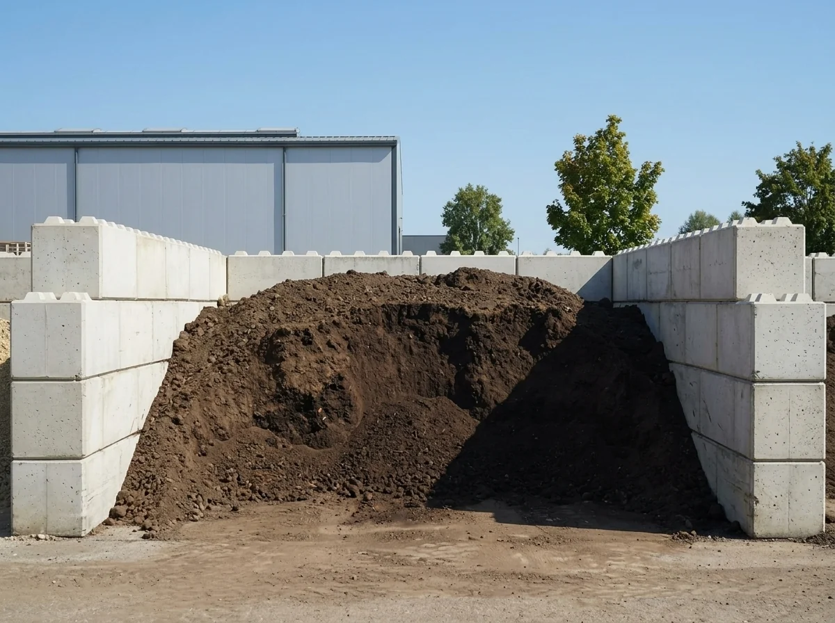 Pflanzenboden angereichert 10 mm in der Betonbox am Lagerplatz von BBV König
