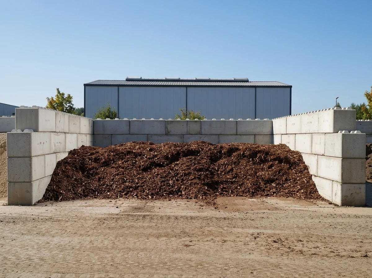Rindenmulch in der Betonbox am Lagerplatz von BBV König